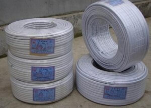Cable coil package by wrapping machine