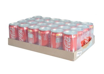 beverage cans, bottles packed by shrink wrap machine