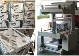 shrink wrap packaging machine packing toys in boxes