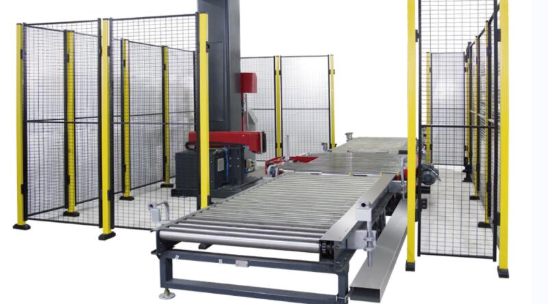 Online fully automatic pallet pre-stretch wrapping line-min